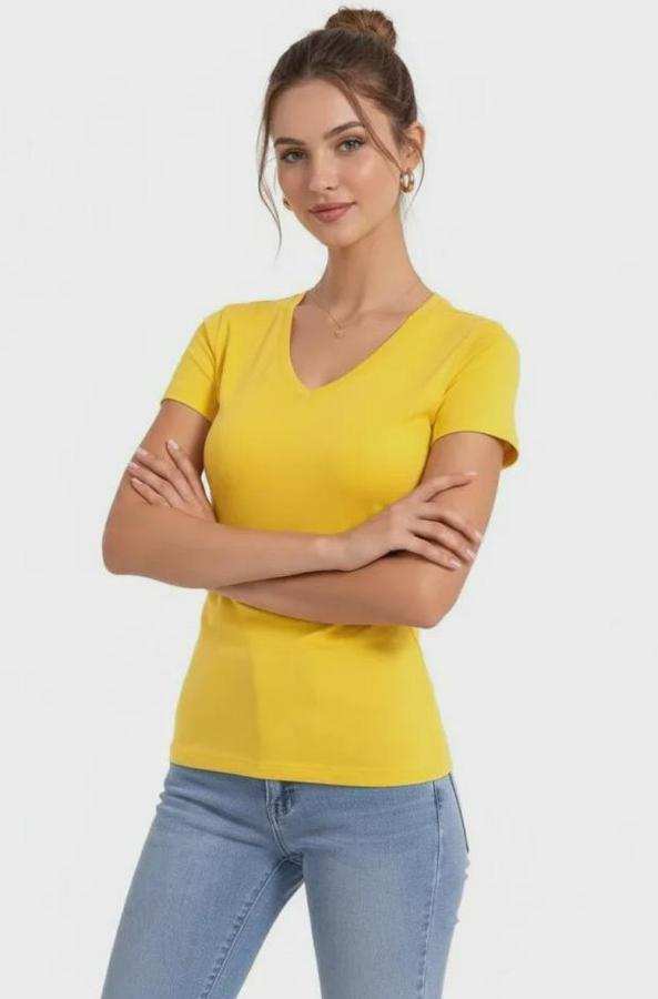 T-Shirt V Yaka Slim Fit Likralı Tişört Günlük Basic Body