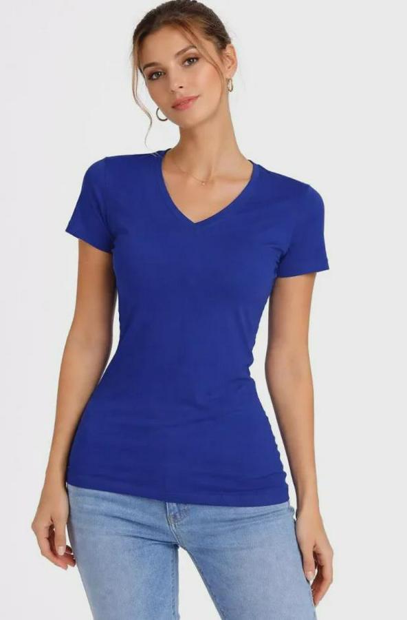T-Shirt V Yaka Slim Fit Likralı Tişört Günlük Basic Body