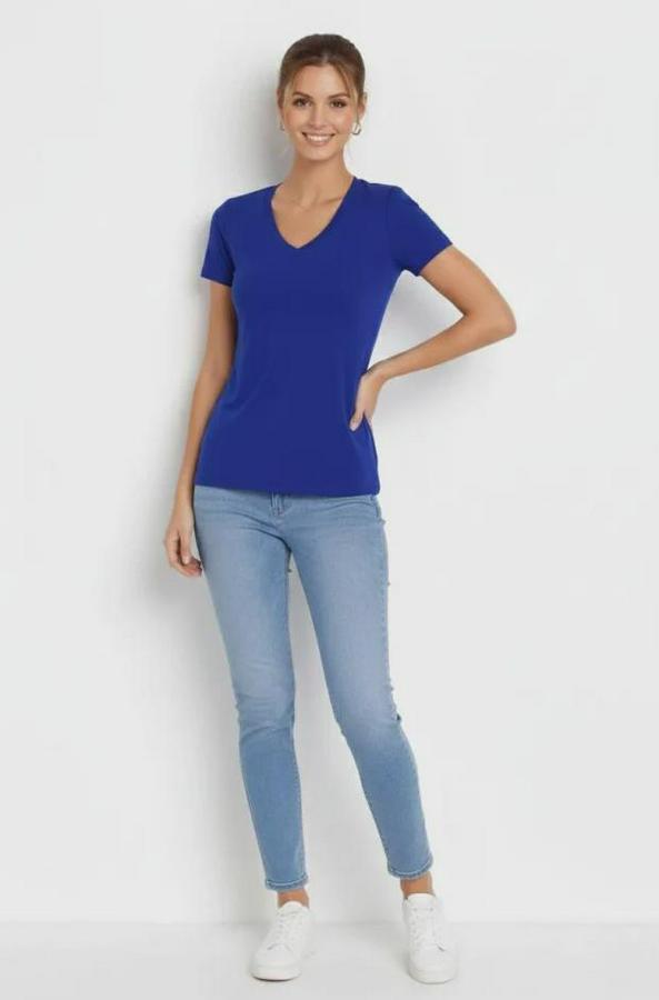T-Shirt V Yaka Slim Fit Likralı Tişört Günlük Basic Body