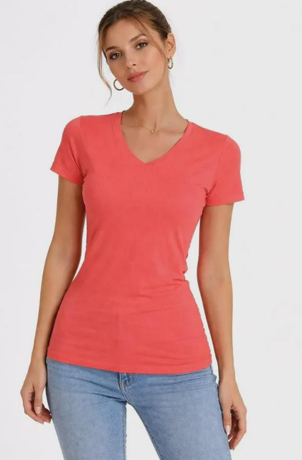 T-Shirt V Yaka Slim Fit Likralı Tişört Günlük Basic Body