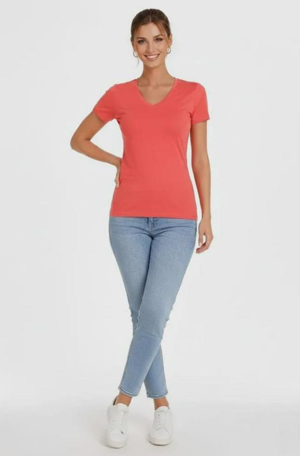 T-Shirt V Yaka Slim Fit Likralı Tişört Günlük Basic Body