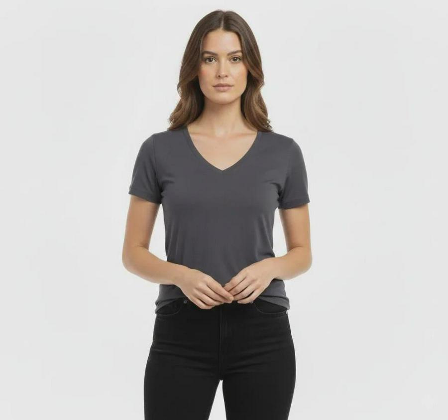 T-Shirt V Yaka Slim Fit Likralı Tişört Günlük Basic Body