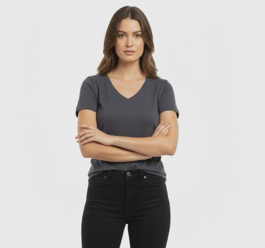 T-Shirt V Yaka Slim Fit Likralı Tişört Günlük Basic Body