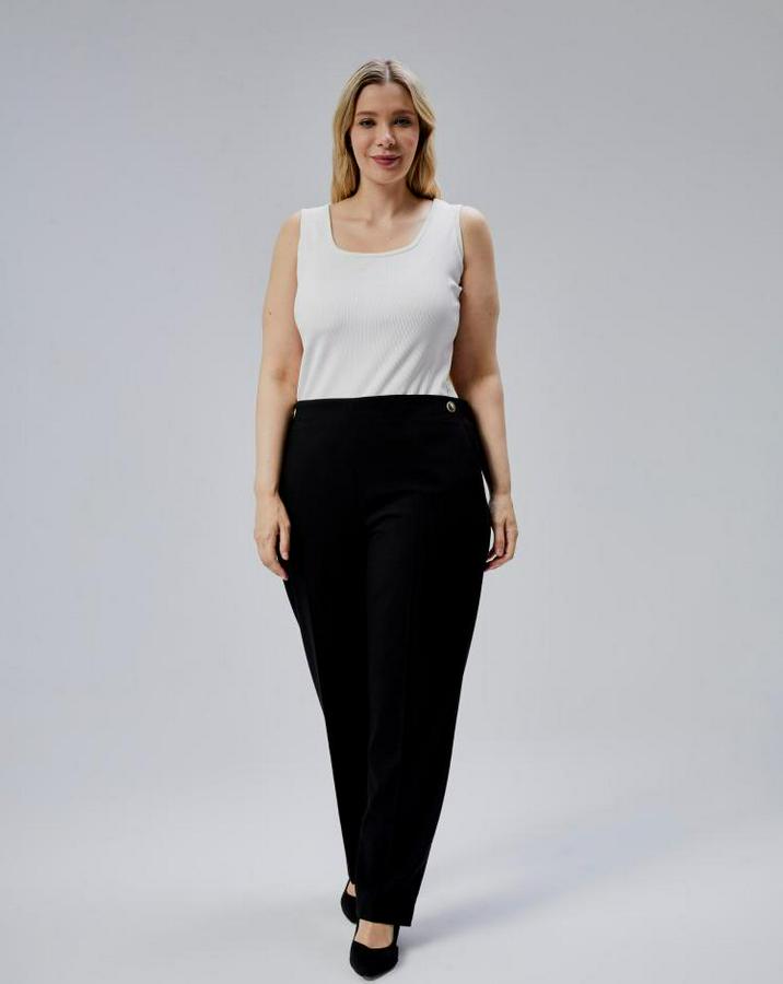 Dekorati̇f Düğmeli̇ Arka Bel Lasti̇kli̇ Büyük Beden Pantolon