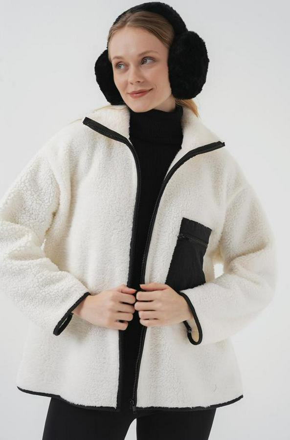 Fermuarlı Oversize Peluş Ceket Mont