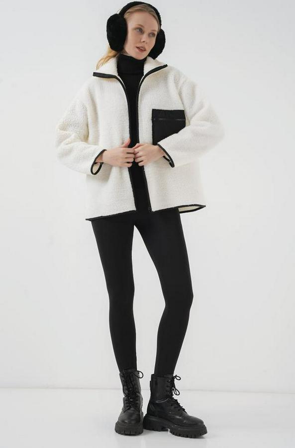 Fermuarlı Oversize Peluş Ceket Mont