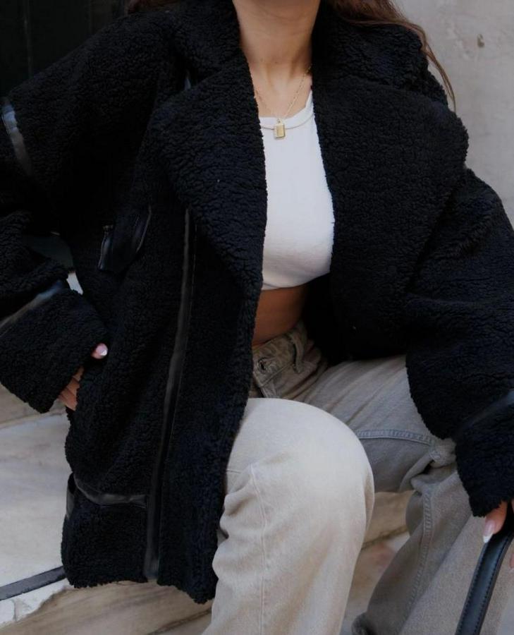 Cıt Cıt Detaylı Peluş Mont Ceket