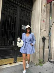 Çizgili Keten Ceket Yelek Şort Tk