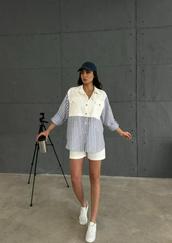 Gabardin Şort Çizgili Garnili Ceket Takım