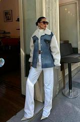 Içi Kürklü Deri Garnili Denim Görünümlü Ceket 6116