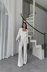 Jakarli Bluzu Tasarim Detayli Ceket-Pantolon-Bluz 3 Lü Takim