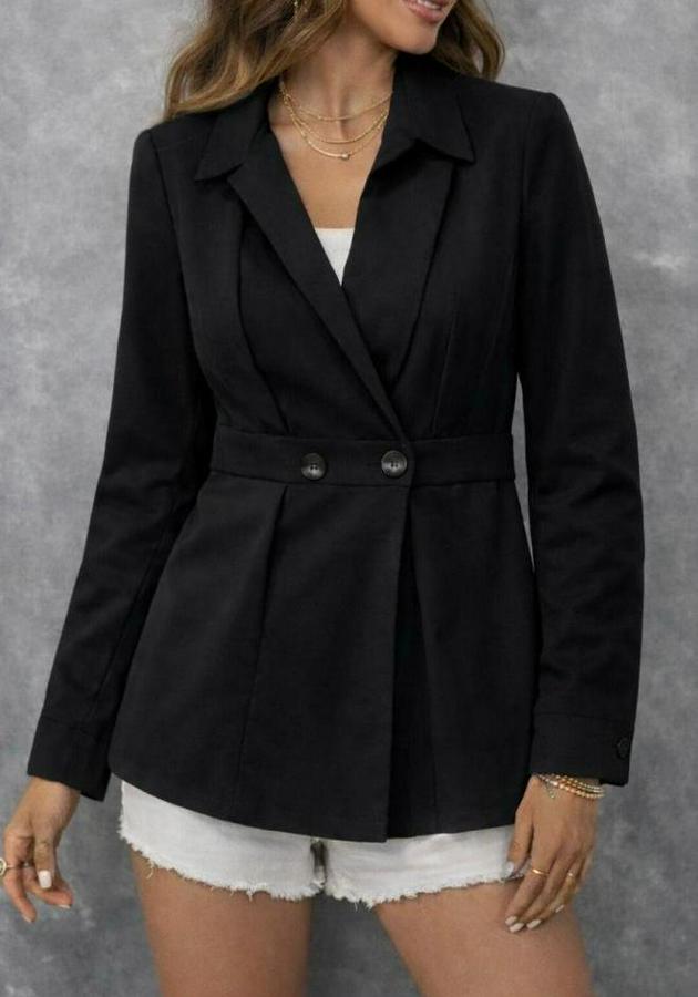 Düğme Ve Plise Detay Arkası Lastikli Ceket