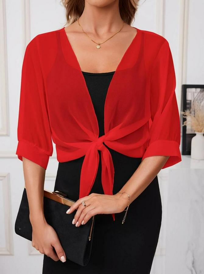 Fakir Kollu Önden Bağlamalı Kısa Şifon Bolero Ceket