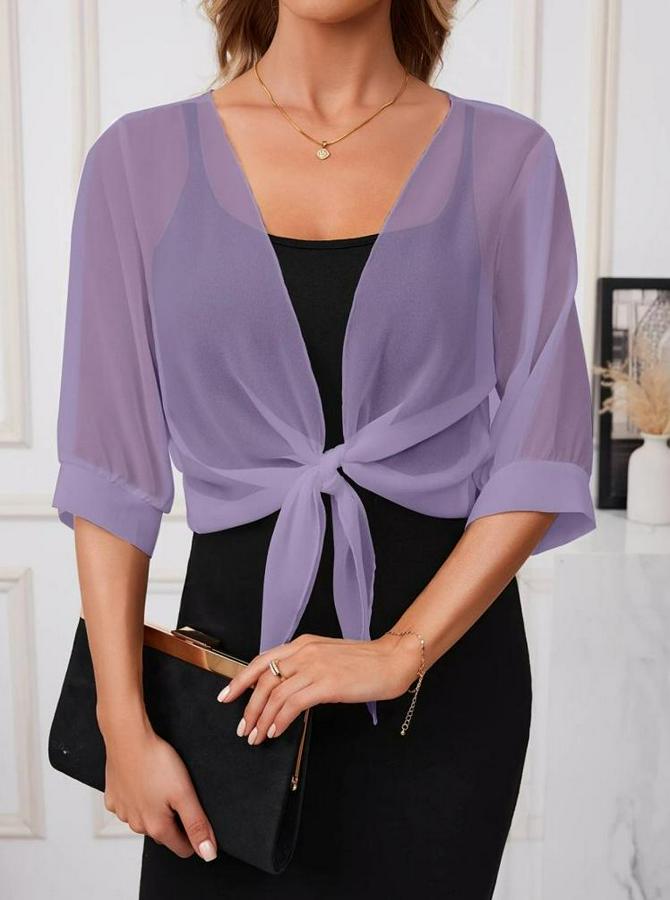 Fakir Kollu Önden Bağlamalı Kısa Şifon Bolero Ceket