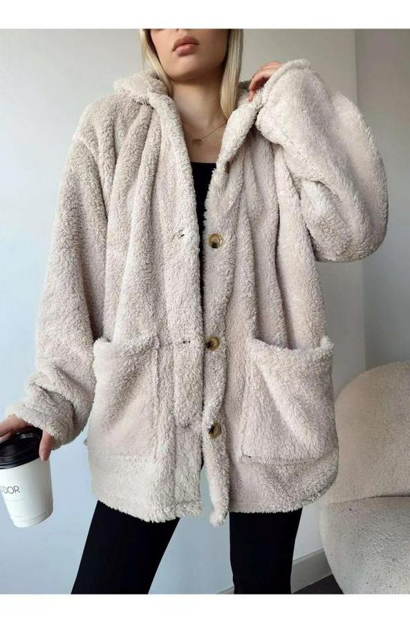 Uzun Kollu Cep Ve Düğme Detay Wellsof Kumaş Kaban