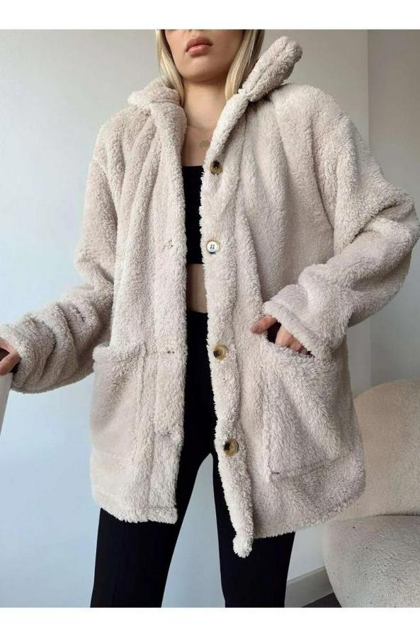 Uzun Kollu Cep Ve Düğme Detay Wellsof Kumaş Kaban