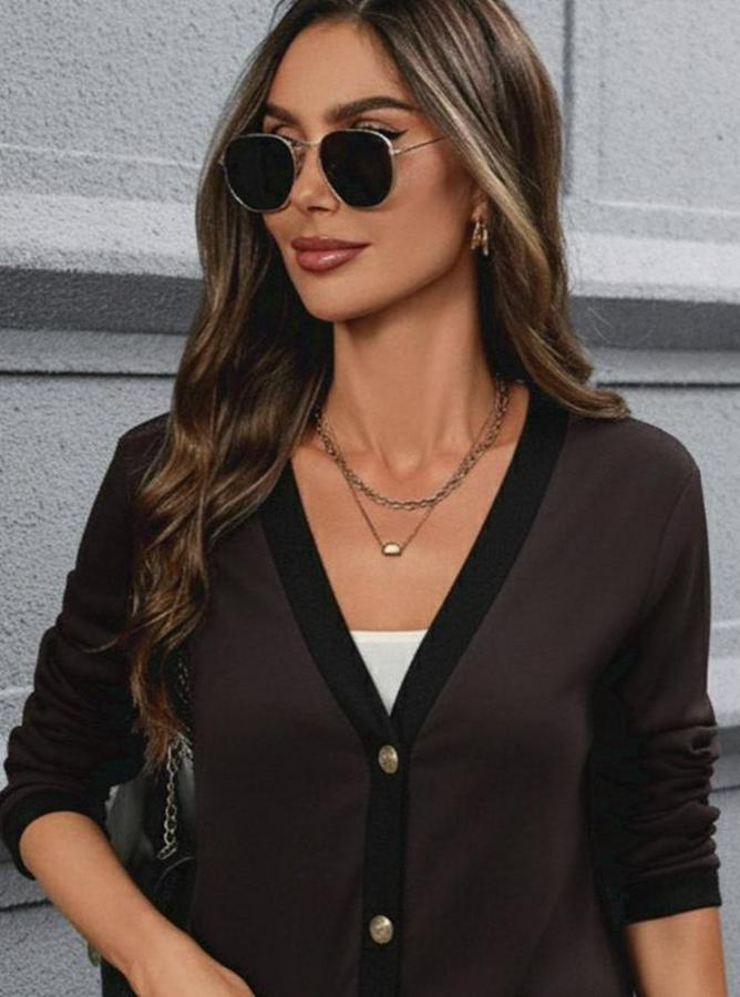 Uzun Kollu Cepli Önden Düğmeli Uzun Modal Ceket