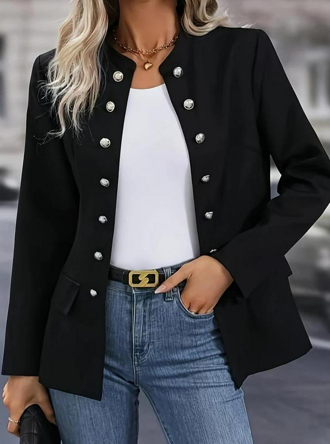 Uzun Kollu Hakim Yaka Önden Düğmeli Kısa Atlas Ceket