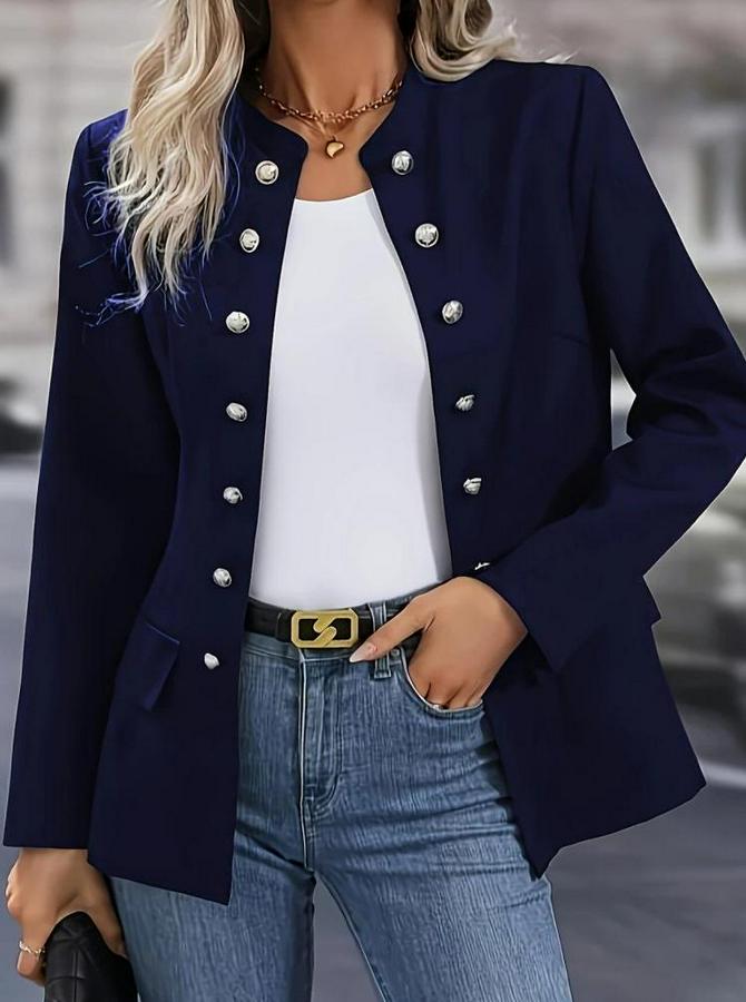 Uzun Kollu Hakim Yaka Önden Düğmeli Kısa Atlas Ceket