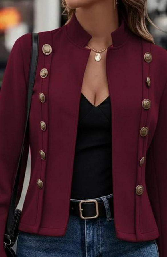 Uzun Kollu Hakim Yaka Yanlardan Düğmeli Kısa Süet Ceket