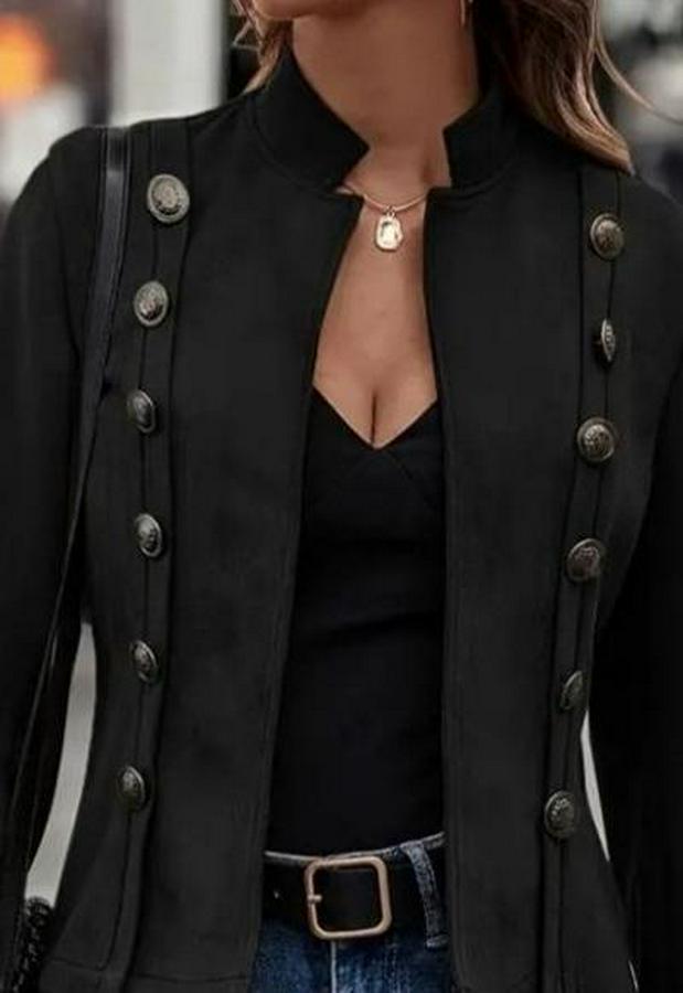 Uzun Kollu Hakim Yaka Yanlardan Düğmeli Kısa Süet Ceket
