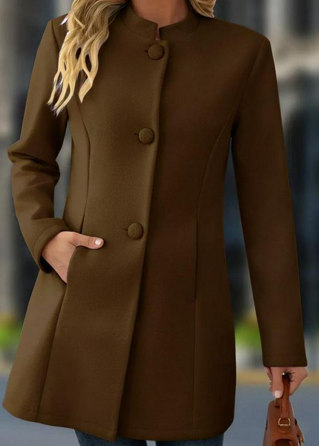 Uzun Kollu Hakim Yakalı Önden Düğmeli Cep Detaylı Kısa Taba Kaşe Kaban