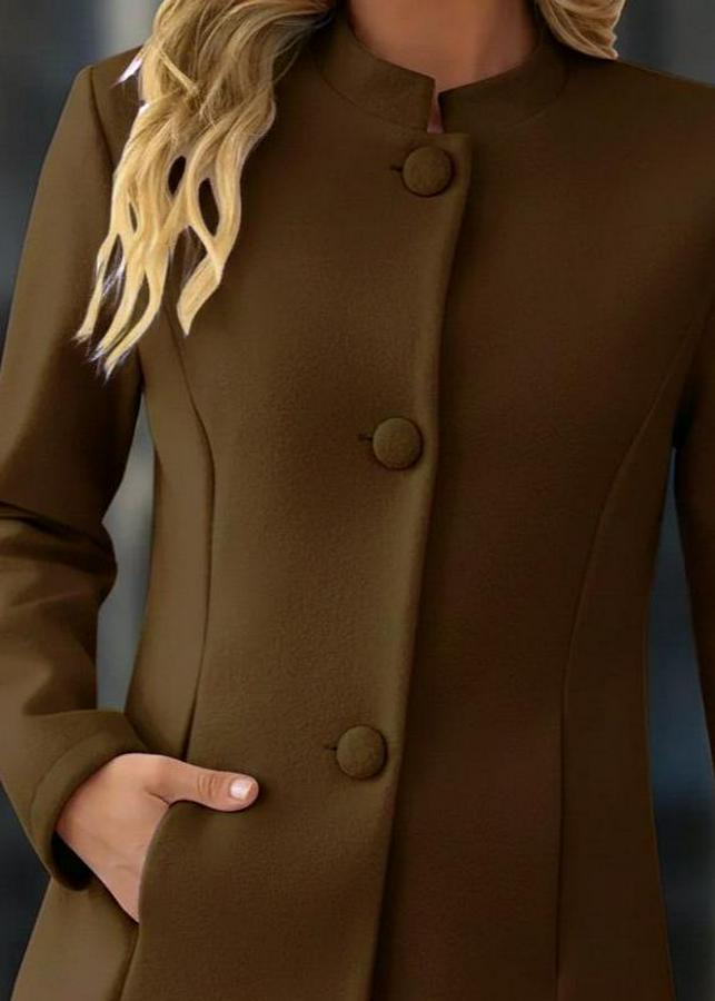 Uzun Kollu Hakim Yakalı Önden Düğmeli Cep Detaylı Kısa Taba Kaşe Kaban