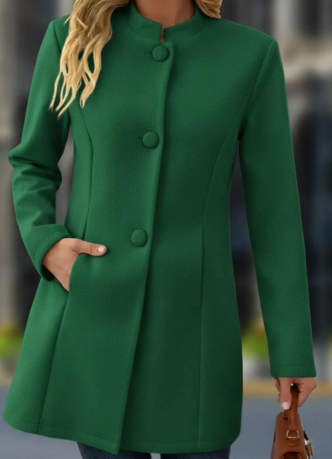 Uzun Kollu Hakim Yakalı Önden Düğmeli Cep Detaylı Kısa Taba Kaşe Kaban