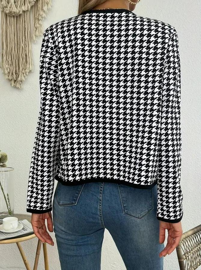 Uzun Kollu Kaz Ayağı Desenli Şardonlu Dalgıç Ceket