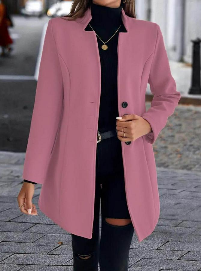 Uzun Kollu Kırlangıç Yaka Önden Düğmeli Kısa Kaşe Kaban