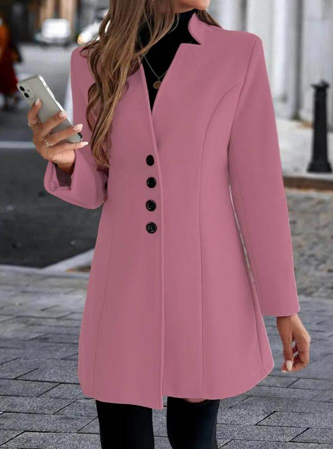 Uzun Kollu Kırlangıç Yaka Önden Düğmeli Kısa Kaşe Kaban