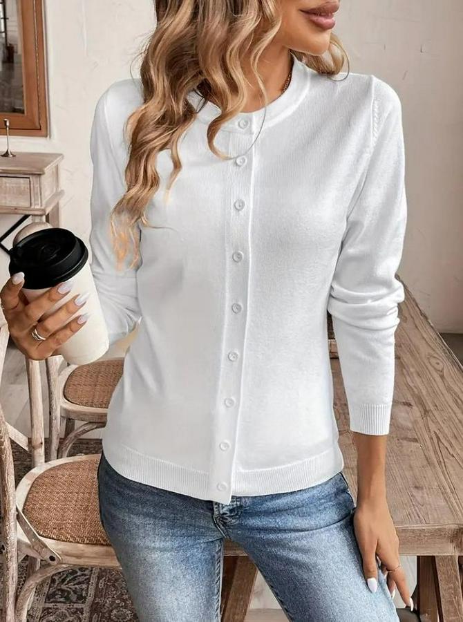 Uzun Kollu Önden Düğmeli Triko Ceket