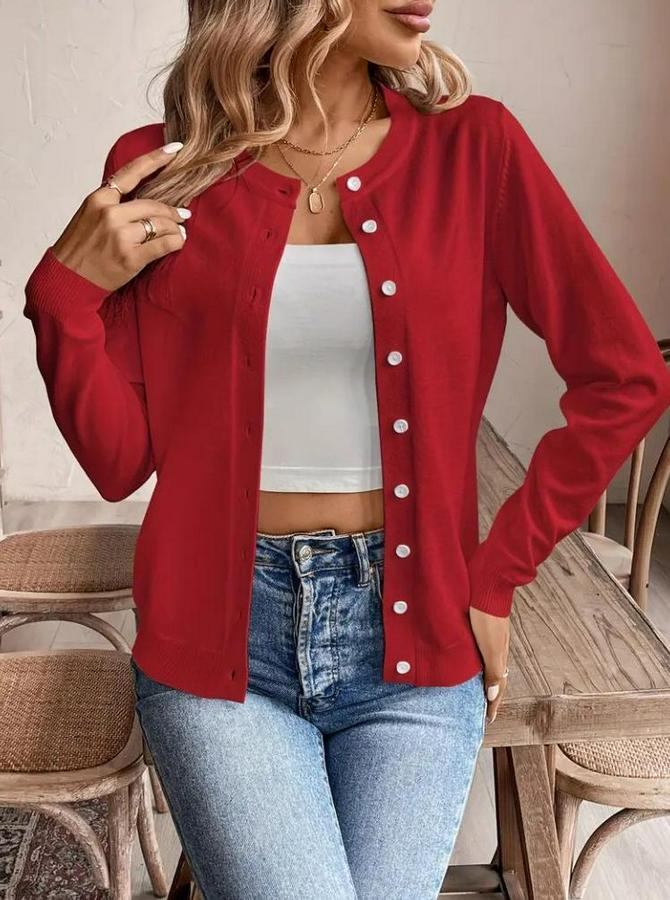 Uzun Kollu Önden Düğmeli Triko Ceket