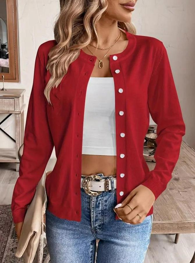 Uzun Kollu Önden Düğmeli Triko Ceket