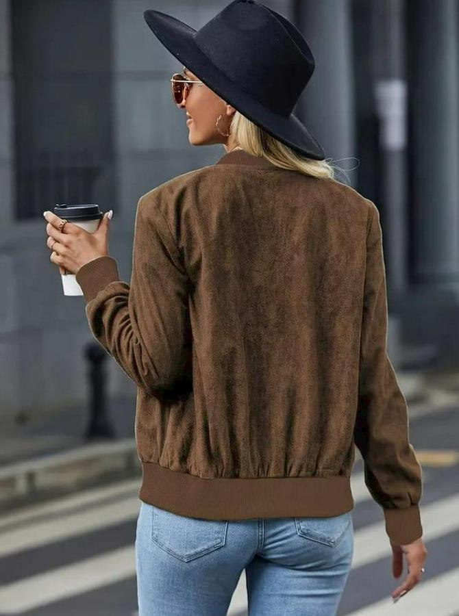 Uzun Kollu Önden Fermuarlı Süet Ceket