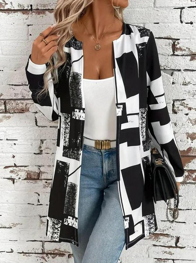 Uzun Kollu Önü Açık Desenli Modal Kısa Ceket