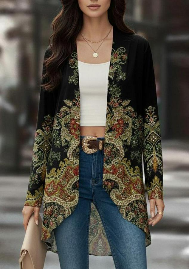 Uzun Kollu Önü Açık Desenli Şardonlu Dalgıç Ceket