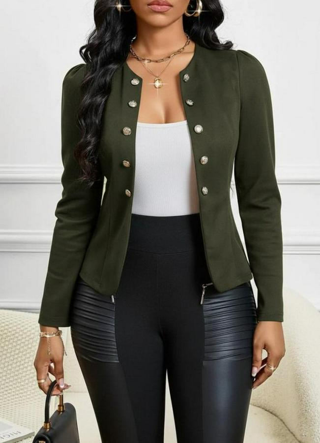 Uzun Kollu Önü Açık Düğmeli Kısa Süet Ceket