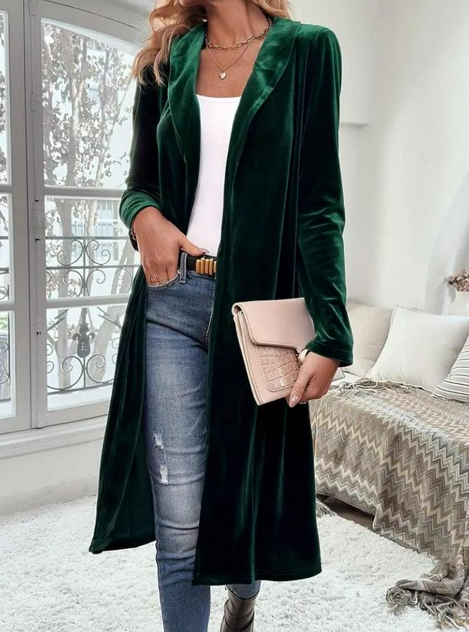 Uzun Kollu Önü Açık Kolları Uzun Midi Ceket