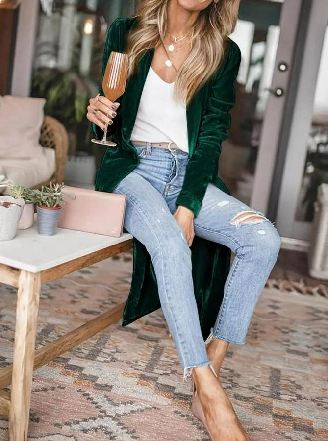 Uzun Kollu Önü Açık Kolları Uzun Midi Ceket