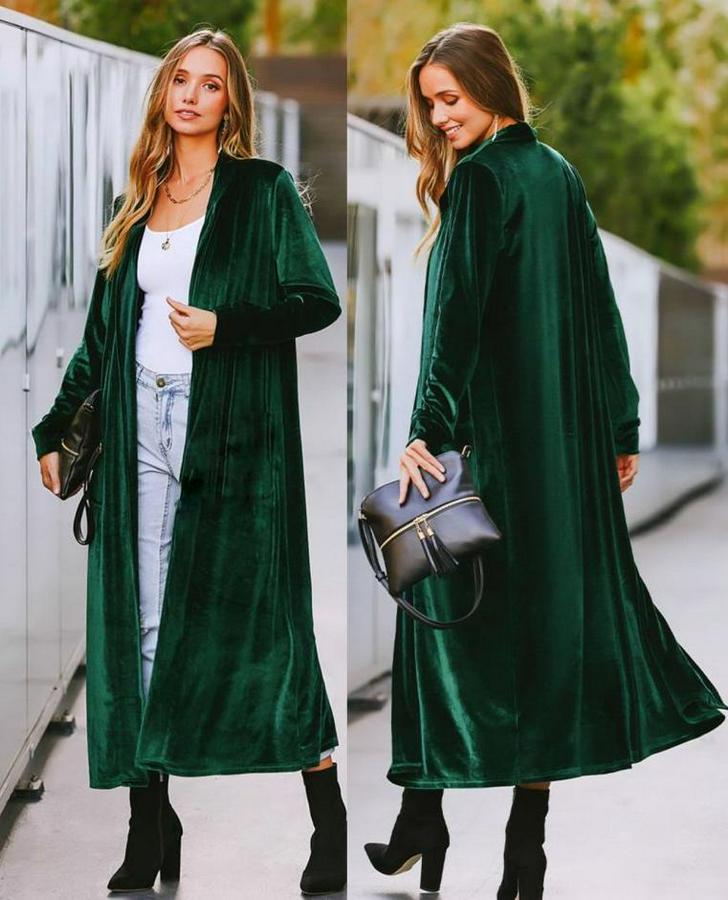 Uzun Kollu Önü Açık Kolları Uzun Midi Ceket