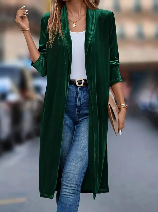 Uzun Kollu Önü Açık Kolları Uzun Midi Ceket