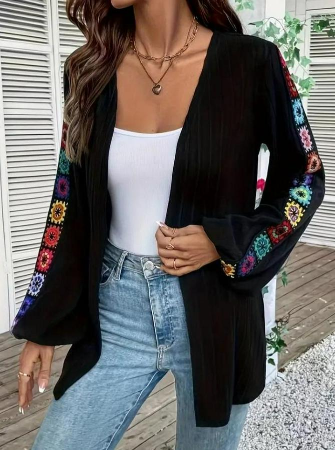 Uzun Kollu Önü Açık Şardonlu Kaşkorse Ceket