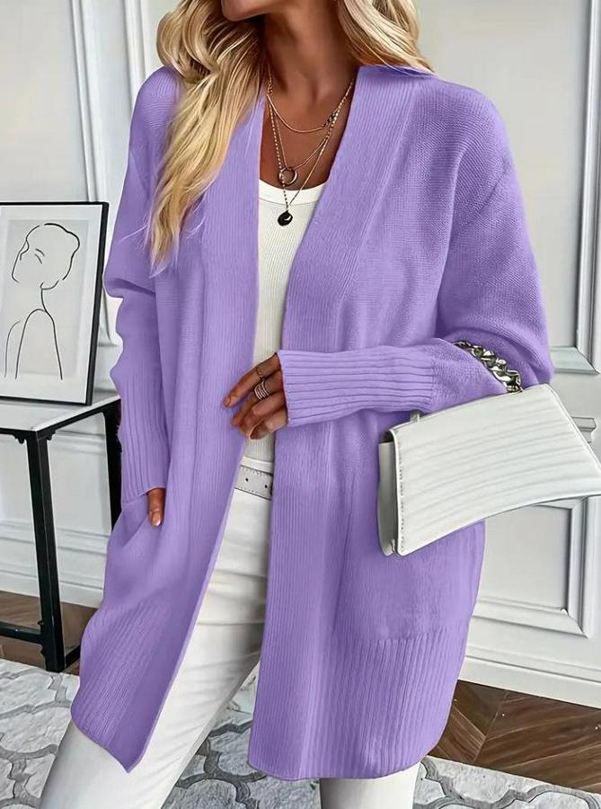 Uzun Kollu Önü Açık Triko Hırka