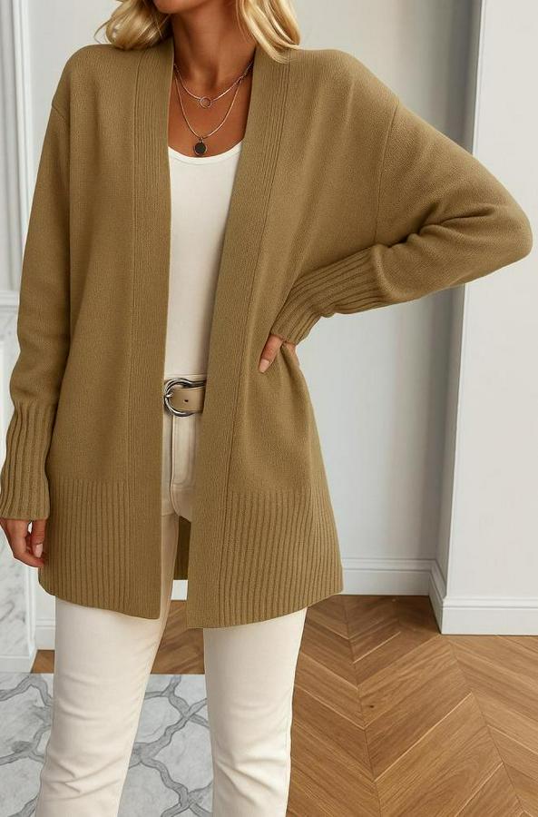 Uzun Kollu Önü Açık Triko Hırka