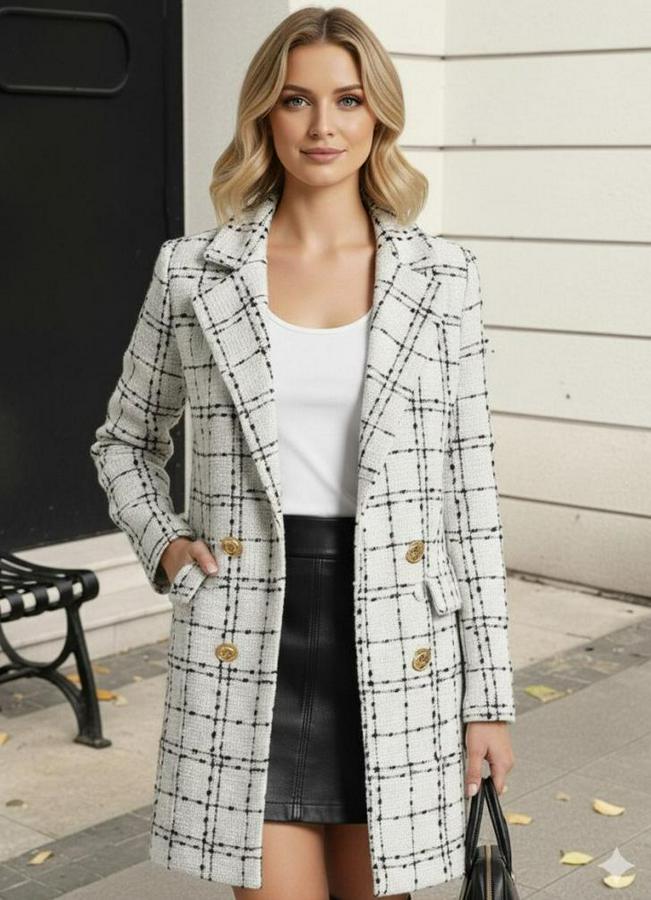 Uzun Kollu Yakalı Önden Düğmeli Dokuma Ceket