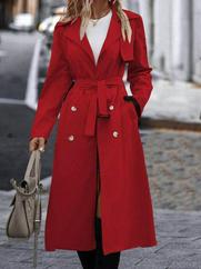 Uzun Kollu Yakalı Önden Düğmeli Beli Kuşaklı Midi Gabardin Trençkot