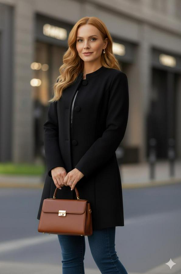 Uzun Kollu Yakalı Önü Düğmeli Ithal Kaşe Astarlı Kaban