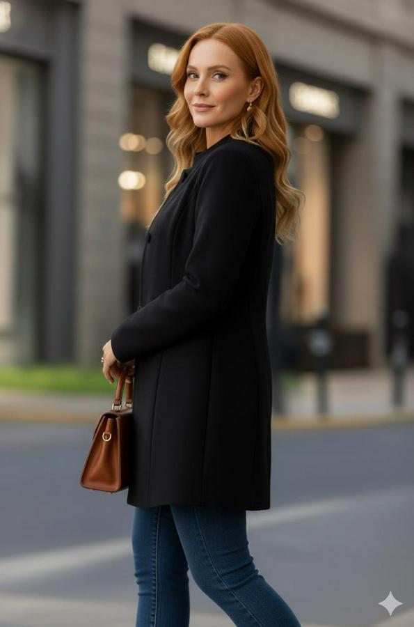 Uzun Kollu Yakalı Önü Düğmeli Ithal Kaşe Astarlı Kaban