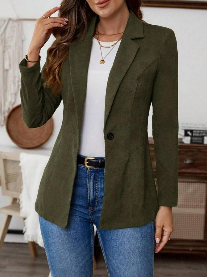 Uzun Kollu Yakalı Tek Düğmeli Süet Ceket